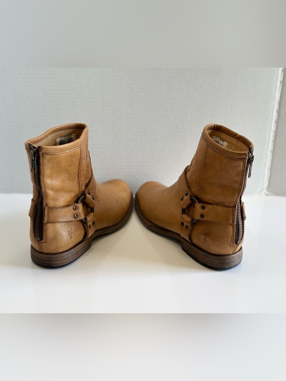 Frye Phillip Harness Short Ankle Boots Zip Moto Women's Size 8.5 B Brown Leather - Picture 11 of 16